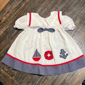 Vintage Nautical Themed Baby Dress with Red Accents